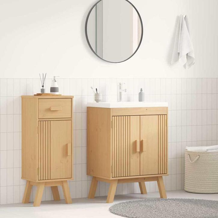 vidaXL Wastafel onderkast met plank Olden Bruin 114 x 43 x, Huis en Inrichting, Badkamer | Badkamermeubels, Nieuw, Verzenden