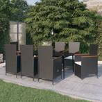 vidaXL 9-delige Tuinset met kussens zwart, Nieuw, 8 zitplaatsen, Tuinset, Verzenden