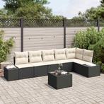 vidaXL Tuin Sofa Set met kussen 7 pcs Zwart en Crème poly, Verzenden, Nieuw, Rotan