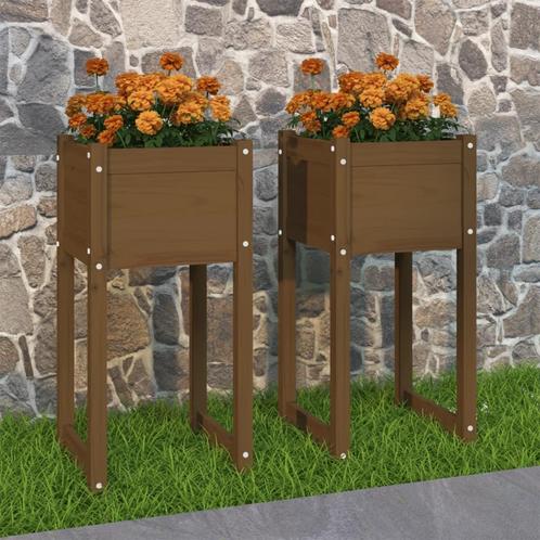 vidaXL Plantenbakken 2 st 40x40x81 cm massief grenenhout, Tuin en Terras, Bloembakken en Plantenbakken, Minder dan 60 cm, Nieuw