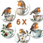6x Houten Onderzetters met Roodborstjes Vogels –, Huis en Inrichting, Verzenden, Nieuw