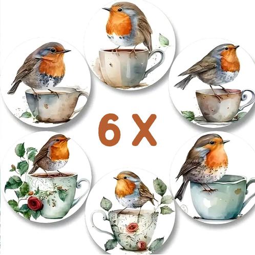 6x Houten Onderzetters met Roodborstjes Vogels –, Huis en Inrichting, Woonaccessoires | Onderzetters, Nieuw, Verzenden