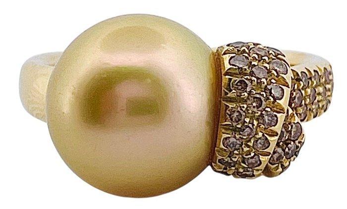 Ring - 18 karaat Geel goud Parel - Diamant, Sieraden, Tassen en Uiterlijk, Ringen