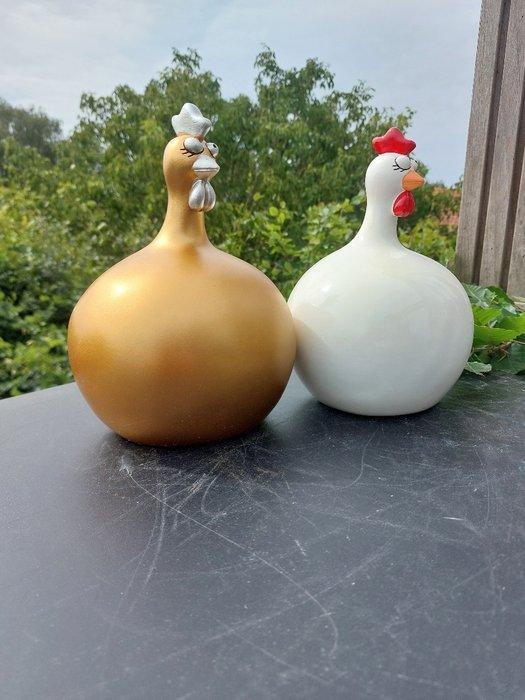 Beeld, set of 2 balloon chickens - 23 cm - polyresin, Antiek en Kunst, Curiosa en Brocante