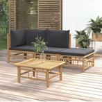 vidaXL 4-delige Loungeset met kussens bamboe donkergrijs, Verzenden, Nieuw, Hout, Loungeset