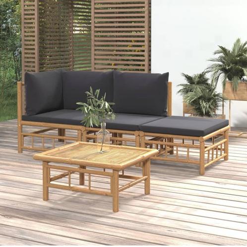 vidaXL 4-delige Loungeset met kussens bamboe donkergrijs, Tuin en Terras, Tuinsets en Loungesets, Loungeset, Nieuw, Hout, Verzenden