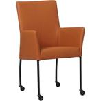 Leren eetkamerstoel Comfort met wieltjes en armleuning -, Huis en Inrichting, Stoelen, Bruin, Nieuw, Leer, Ophalen of Verzenden