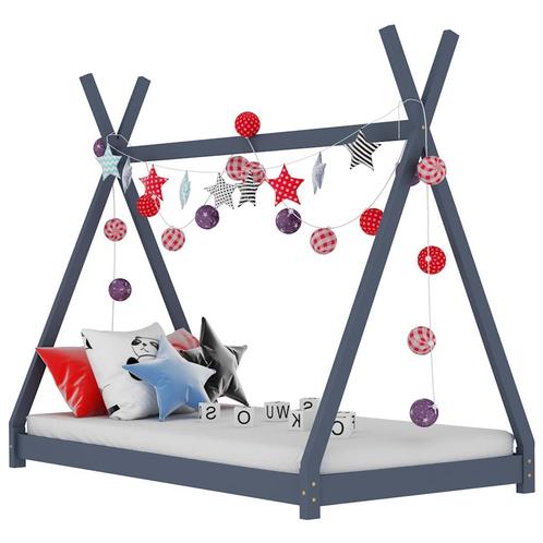 vidaXL Kinderbedframe massief grenenhout grijs 90x200 cm, Kinderen en Baby's, Kinderkamer | Bedden, Nieuw, Verzenden