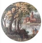 Scuola veneta (XVIII) - Paesaggio con viandanti, Antiek en Kunst