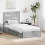 vidaXL Opslag bed met hoofdeinde Beton Grijs 90 x 190 cm, Verzenden, Nieuw, Grijs, Hout