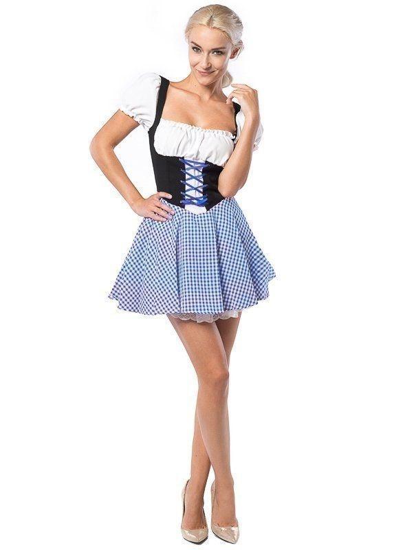 Dirndl Eva Blauw/Bruin Kort, Kleding | Dames, Carnavalskleding en Feestkleding, Nieuw, Ophalen of Verzenden