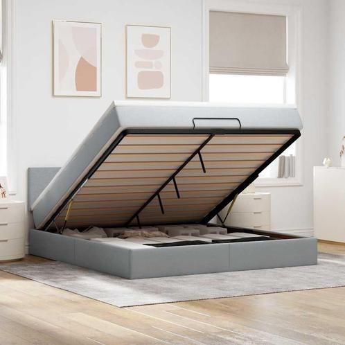 vidaXL Bed poef met matras en LEDs 180x200 cm stof, Huis en Inrichting, Slaapkamer | Bedden, 80 cm, 200 cm, Grijs, Eenpersoons