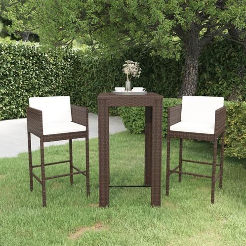 vidaXL 3-delige Tuinbarset met kussens poly rattan bruin, Tuin en Terras, Tuinsets en Loungesets, Nieuw, 2 zitplaatsen, Rotan