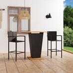 vidaXL 3-delige Tuinbarset zwart, Tuin en Terras, Verzenden, Nieuw, Rotan, 2 zitplaatsen