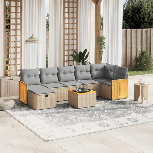 vidaXL 8-delige Loungeset met kussens poly rattan gemengd, Tuin en Terras, Tuinsets en Loungesets, Loungeset, Nieuw, 7 zitplaatsen