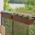 vidaXL Plantenbakken 2 st met haken poly rattan bruin, Verzenden, Nieuw, Kunststof