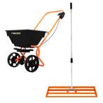 Roterende Strooiwagen & 100 cm Gazon Leveling Hark – Oranje, Verzenden, Nieuw