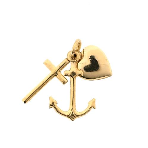 Gouden hanger; Geloof hoop en liefde (kettinghanger), Sieraden, Tassen en Uiterlijk, Bedels, Gebruikt, Overige merken, Goud, Ophalen of Verzenden