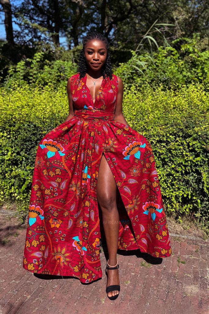 Afrikaanse print Infinity Multiway Maxi Jurk - Donkerrood &, Kleding | Dames, Rokken, Nieuw, Ophalen of Verzenden