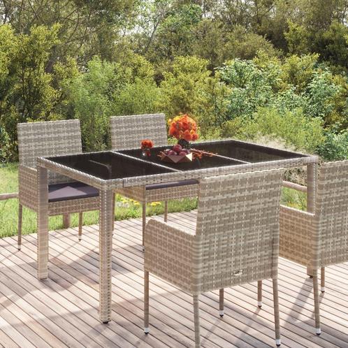 vidaXL Tuintafel met glazen blad 150x90x75 cm poly rattan, Tuin en Terras, Tuintafels, Nieuw, Verzenden