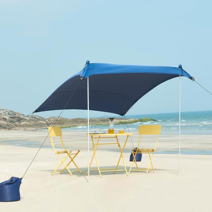 Strandtent Bernheze zonbescherming 270x270x210 cm blauw pro., Tuin en Terras, Schaduwdoeken, Verzenden