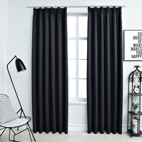 vidaXL Gordijnen verduisterend met haken 2 st 140x175 cm, Huis en Inrichting, Stoffering | Gordijnen en Lamellen, Zwart, Nieuw