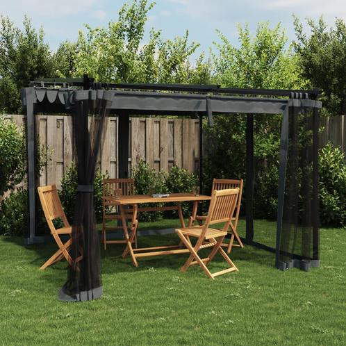 vidaXL Prieel met zijwanden van gaas 3x3 m staal, Tuin en Terras, Partytenten, Nieuw, Verzenden