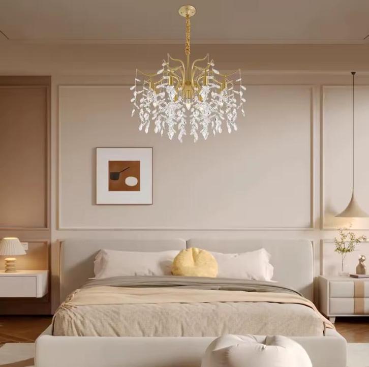 Gouden Kristallen Kroonluchter – Moderne Luxe Plafondlamp, Huis en Inrichting, Lampen | Kroonluchters, Nieuw, Verzenden