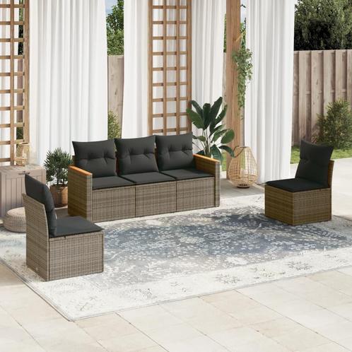 vidaXL 5-delige Loungeset met kussens poly rattan grijs, Tuin en Terras, Tuinsets en Loungesets, Loungeset, Nieuw, Rotan, Verzenden