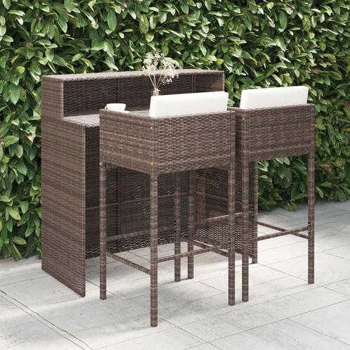 vidaXL 3-delige Tuinbarset met kussens poly rattan bruin, Tuin en Terras, Tuinsets en Loungesets, Nieuw, Rotan, Verzenden