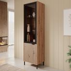 Meubella | Vitrinekast eiken zwart 55cm Glazen opbergkast, Verzenden, Nieuw, 50 tot 100 cm, Modern