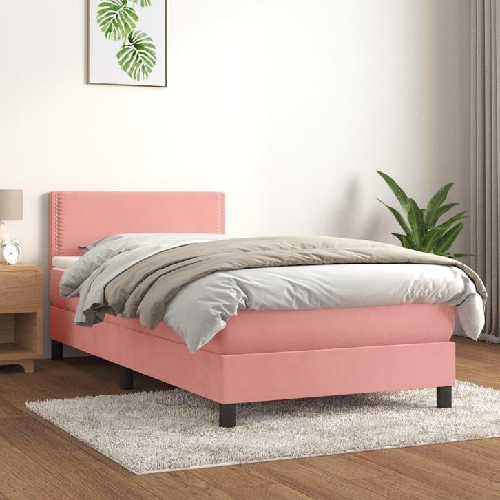 vidaXL Boxspring met matras fluweel roze 100x200 cm, Huis en Inrichting, Slaapkamer | Bedden, 100 cm, 200 cm, Eenpersoons, Nieuw