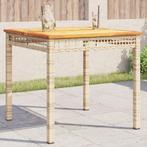 vidaXL Tuintafel 80x80x75 cm poly rattan en acaciahout beige, Verzenden, Nieuw