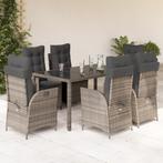 vidaXL 7-delige Tuinset met kussens poly rattan grijs, Tuin en Terras, 6 zitplaatsen, Nieuw, Tuinset, Verzenden