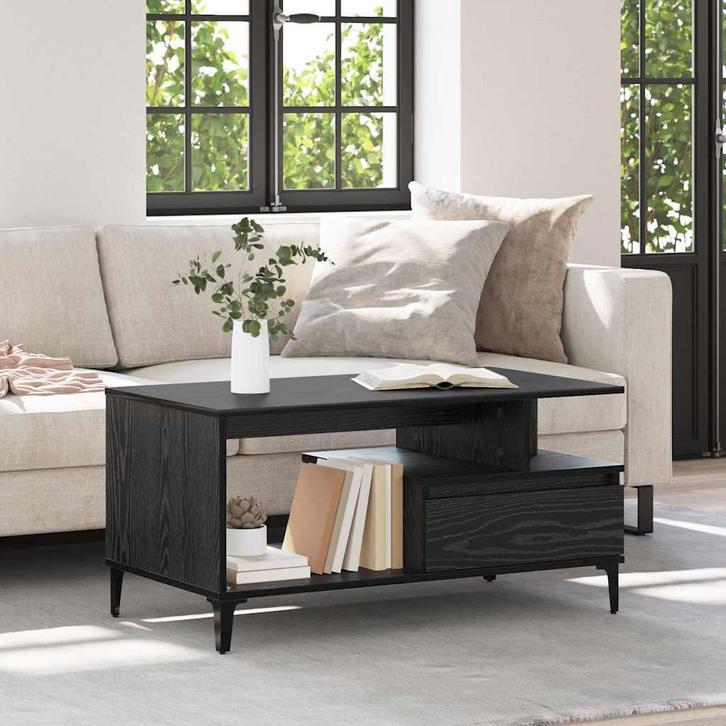 vidaXL Salontafel met lade Zwart eiken 90 x 49 x 45 cm, Huis en Inrichting, Tafels | Salontafels, Nieuw, Minder dan 50 cm, Overige houtsoorten