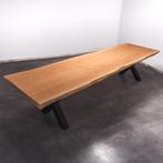 Boomstamtafel, Eettafel 370x108massief hardhout, metaalpoot, Huis en Inrichting, 200 cm of meer, Nieuw, Robuust Modern, 100 tot 150 cm