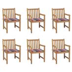 vidaXL Tuinstoelen 6 st met rood geruite kussens massief, Verzenden, Nieuw, Hout