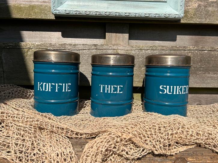 Set Emaille voorraadpotten in de kleur Petrol blauw, Huis en Inrichting, Keuken | Keukenbenodigdheden, Nieuw, Verzenden