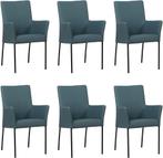 Set van 6 Blauwe leren moderne eetkamerstoelen - Toledo Leer, Overige kleuren, Nieuw, Leer, Ophalen of Verzenden