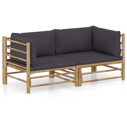 vidaXL 2-delige Loungeset met kussens bamboe donkergrijs, Tuin en Terras, Tuinsets en Loungesets, Loungeset, Nieuw, Hout, Verzenden