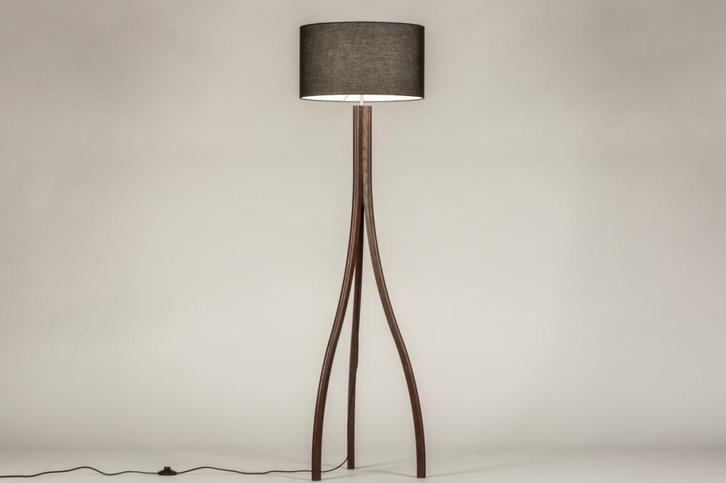 Rietveld Vloerlampen - Zwart, Bruin, Hout - Stof, Hout, Huis en Inrichting, Lampen | Vloerlampen, Verzenden