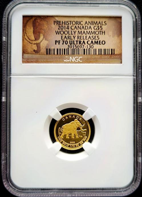 Gouden Canada Woolly Mammoth 1/10 oz 2014 NGC PF70 Ultra, Postzegels en Munten, Munten | Amerika, Noord-Amerika, Losse munt, Goud