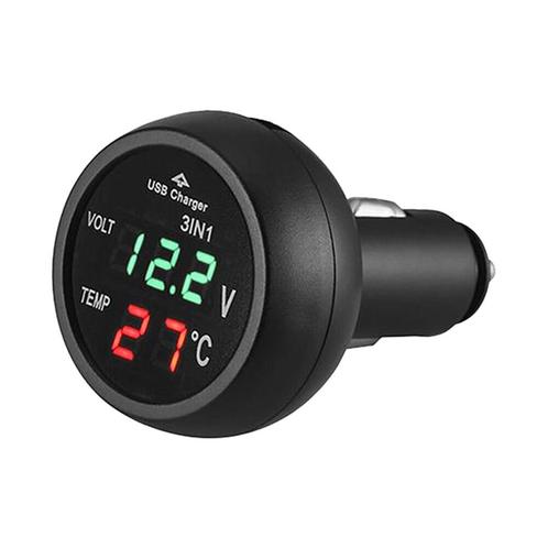 3-in-1 USB Autolader met Voltmeter + Thermometer - 12/24V -, Auto diversen, Auto-accessoires, Nieuw, Verzenden