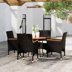 vidaXL 5-delige Bistroset poly rattan en massief hout zwart, Verzenden, Nieuw, Rotan, 4 zitplaatsen