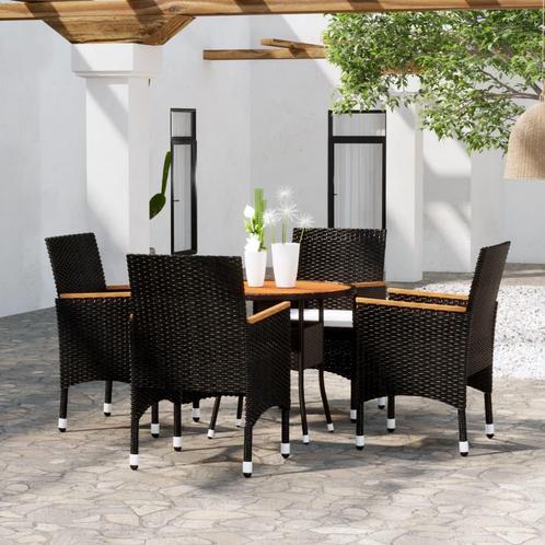 vidaXL 5-delige Bistroset poly rattan en massief hout zwart, Tuin en Terras, Tuinsets en Loungesets, Nieuw, 4 zitplaatsen, Rotan