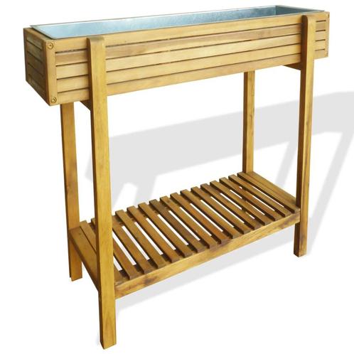 vidaXL Plantenbak verhoogd massief acaciahout en zink, Tuin en Terras, Bloembakken en Plantenbakken, 60 tot 100 cm, Nieuw, Hout