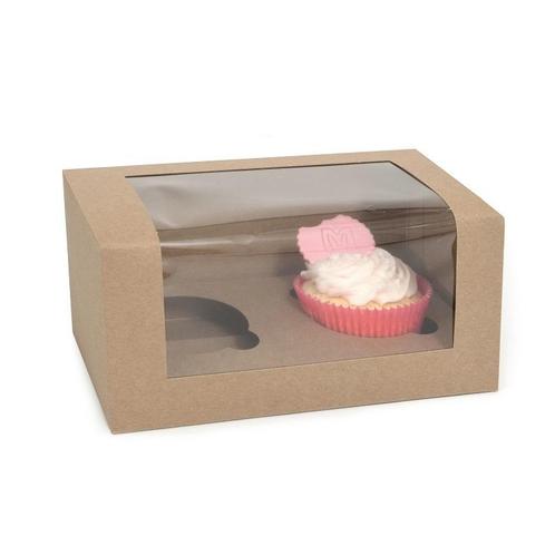 HoM Cupcake Doosje 2 Kraft (incl. tray met venster) 3st., Hobby en Vrije tijd, Taarten en Cupcakes maken, Nieuw, Verzenden