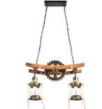 Vintage 2-Lichts Hanglamp–Houten Kroonluchter Rustiek Design, Huis en Inrichting, Lampen | Plafondlampen, Verzenden, Nieuw