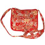 Mini schoudertasje rood met gekleurde bloemetjes - 11x10 cm, Sieraden, Tassen en Uiterlijk, Tassen | Schoudertassen, Ophalen of Verzenden