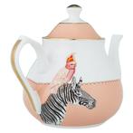 Theepot Zebra & roze kaketoe - Yvonne Ellen London, Huis en Inrichting, Nieuw, Overige typen, Overige stijlen, Porselein
